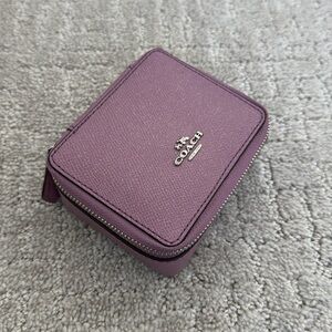 Coach Lilac Glitter Crossgrain Leather Jewelry Case zip around travel box
